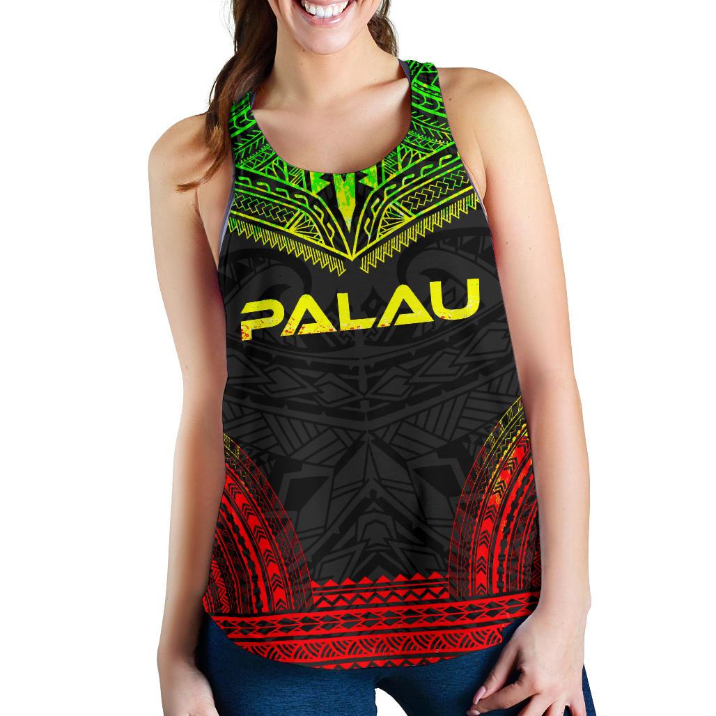 Palau Women's Racerback Tank - Polynesian Chief Reggae Version Art - Polynesian Pride