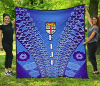 Fiji Drua Premium Quilt Tapa Blue - Polynesian Pride