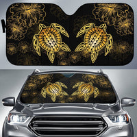 Hawaiian Turtle Hibiscus - Auto Sun Shades - Flora Style Auto Sun Shade Universal Fit Black - Polynesian Pride