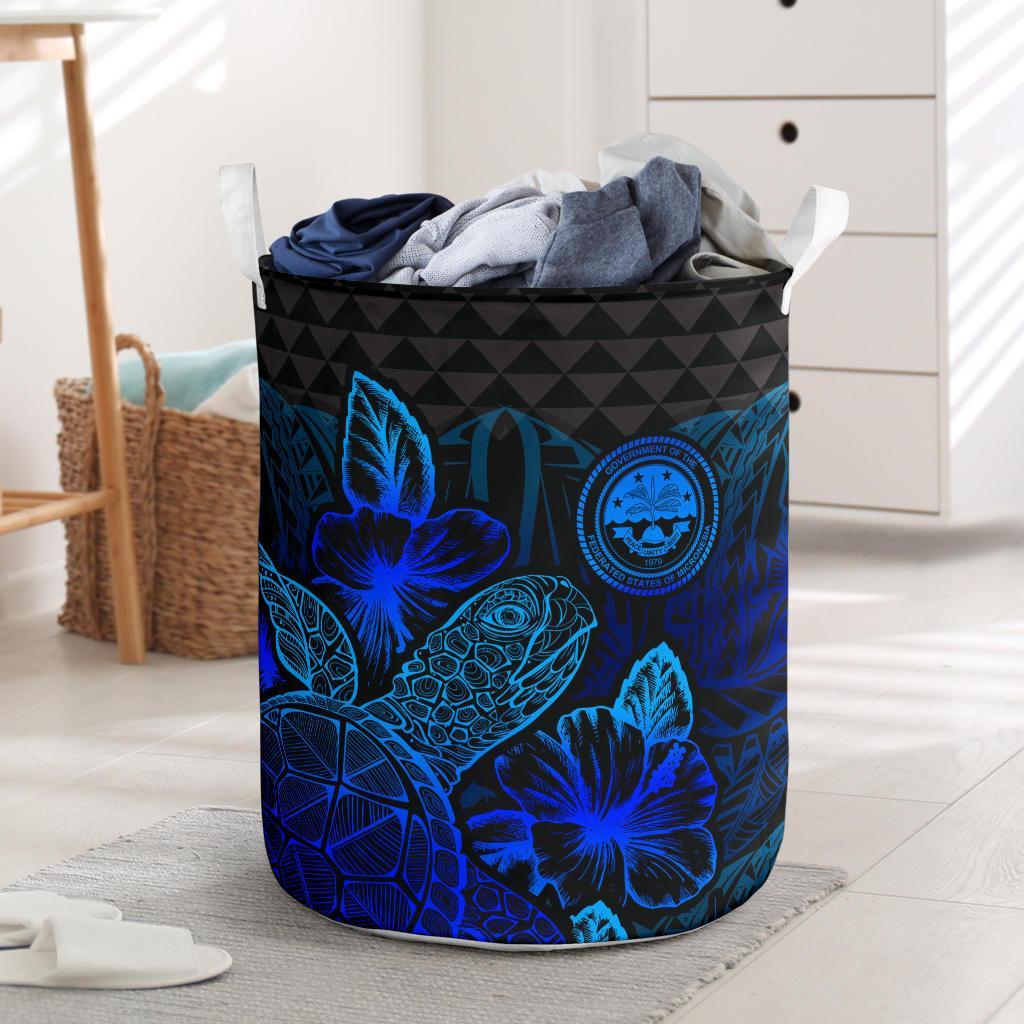 Federated States Of Micronesia Laundry Basket - Polynesian Turtle Hibiscus Blue Laundry Basket One Size Blue - Polynesian Pride
