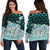 Guam Women's Off Shoulder Sweaters - Coconut Leaves Weave Pattern Blue Blue - Polynesian Pride
