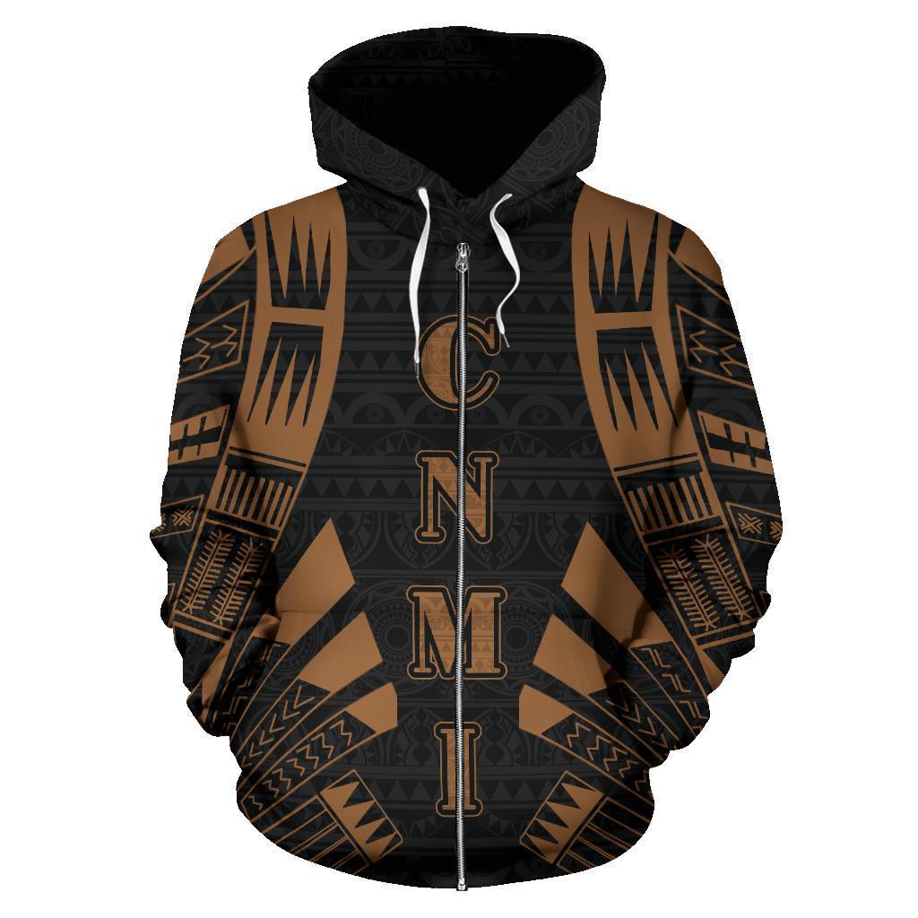 CNMI All Over Zip up Hoodie Brown Tattoo Style - Polynesian Pride