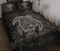 Hawaii Turtle Kanaka Map Hibiscus Poly Quilt Bed Set - White - Polynesian Pride