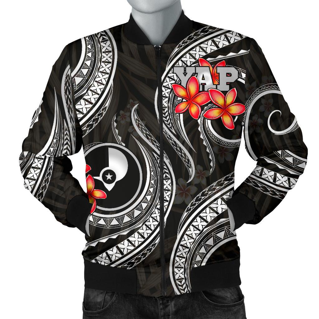 Yap Micronesian Men Bomber Jacket - Black Plumeria - Polynesian Pride
