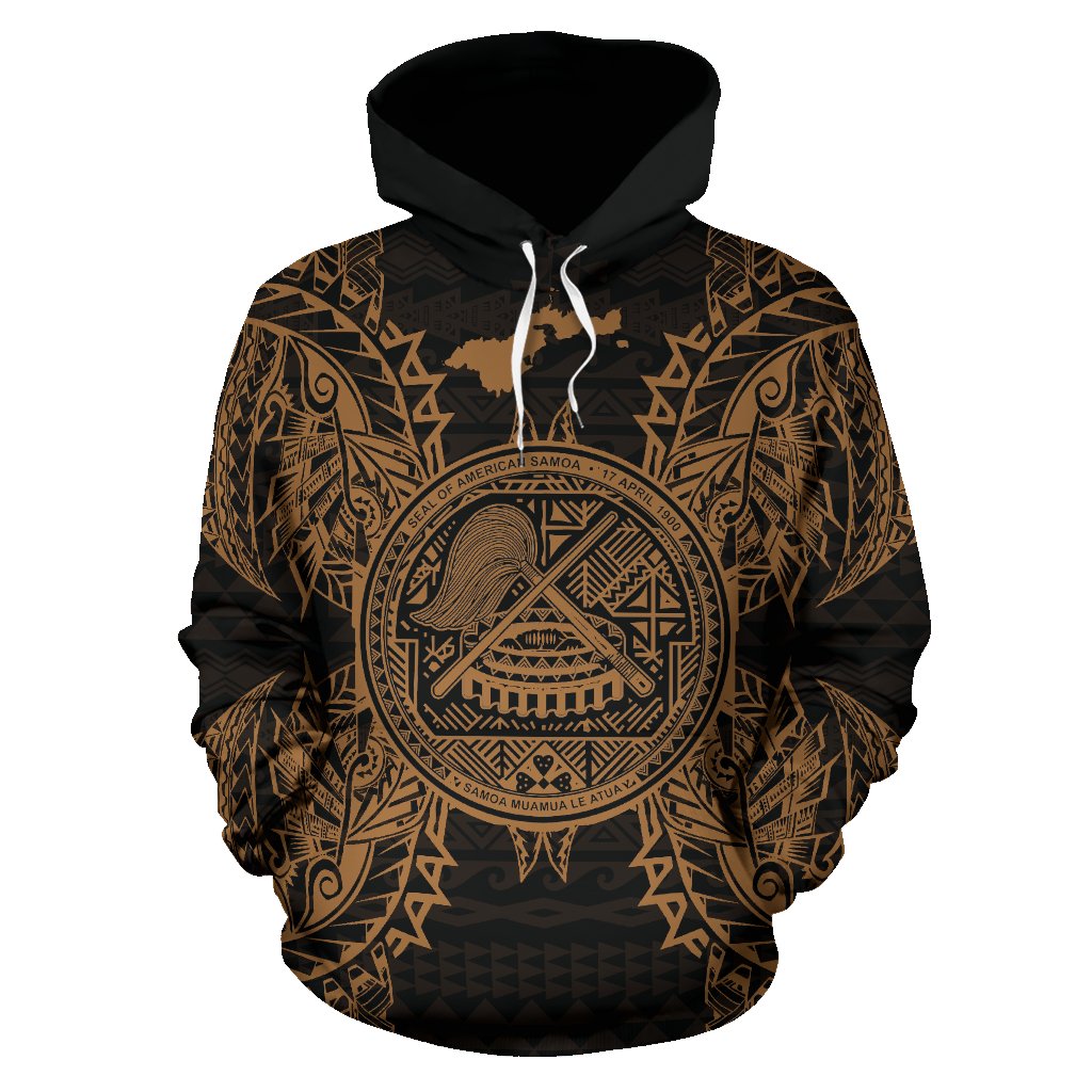 American Samoa Polynesian ll Over Hoodie Map Gold - Polynesian Pride