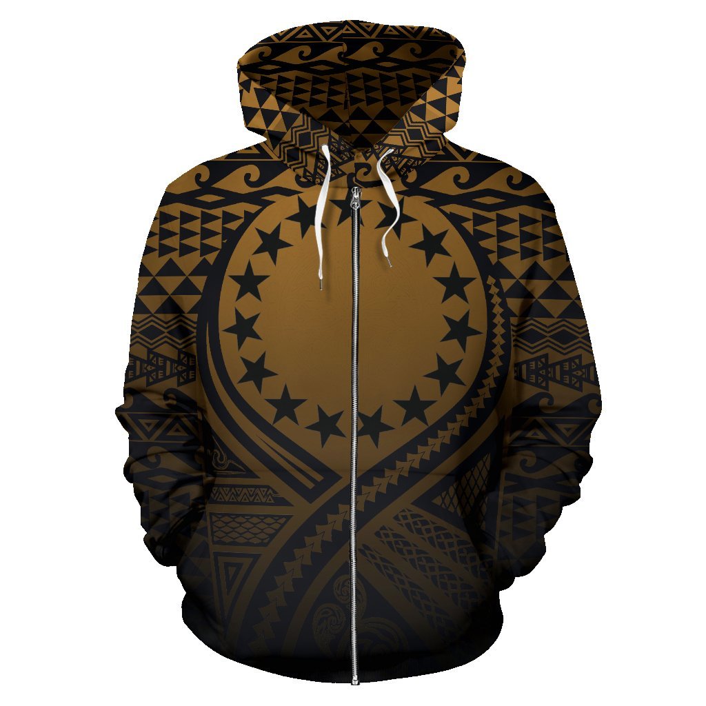 Cook Islands All Over Zip up Hoodie Lift up Gold - Polynesian Pride