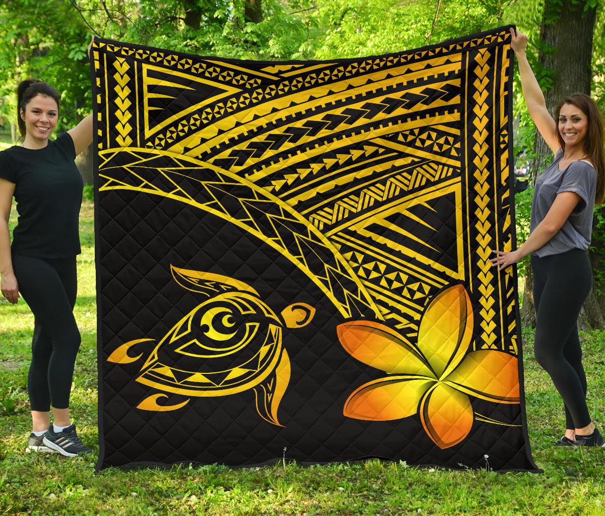 Hawaii Quilt - Hawaii Turtle Plumeria Quilt Yellow Yellow - Polynesian Pride