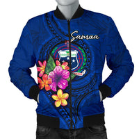 Samoa Polynesian Men's Bomber Jacket - Floral With Seal Blue - Polynesian Pride