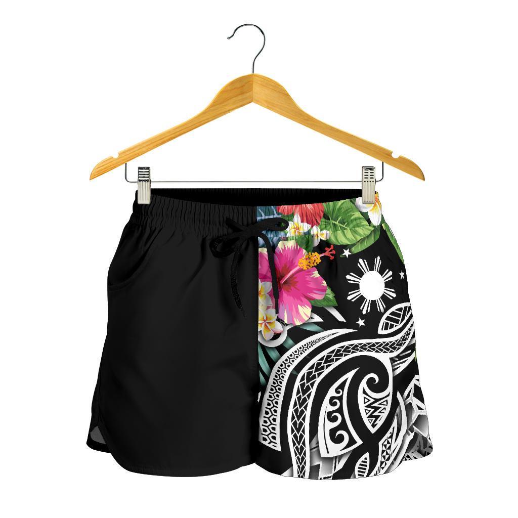 The Philippines Women's Shorts - Summer Plumeria (Black) - Polynesian Pride