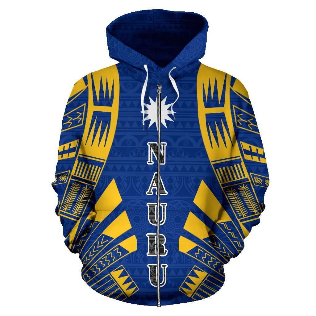 Nauru All Over Zip up Hoodie Polynesian Tattoo Style - Polynesian Pride