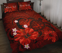 Personalized - Hawaii Map Turtle Hibiscus Plumeria Polynesian Quilt Bed Set - Red - Polynesian Pride