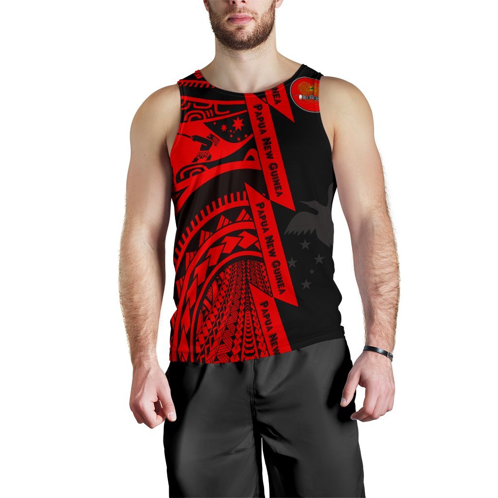Polynesian Guinea Men's Tank Top - Moana Maui Tattoo With Coat Of Arm Guinea Red - Polynesian Pride
