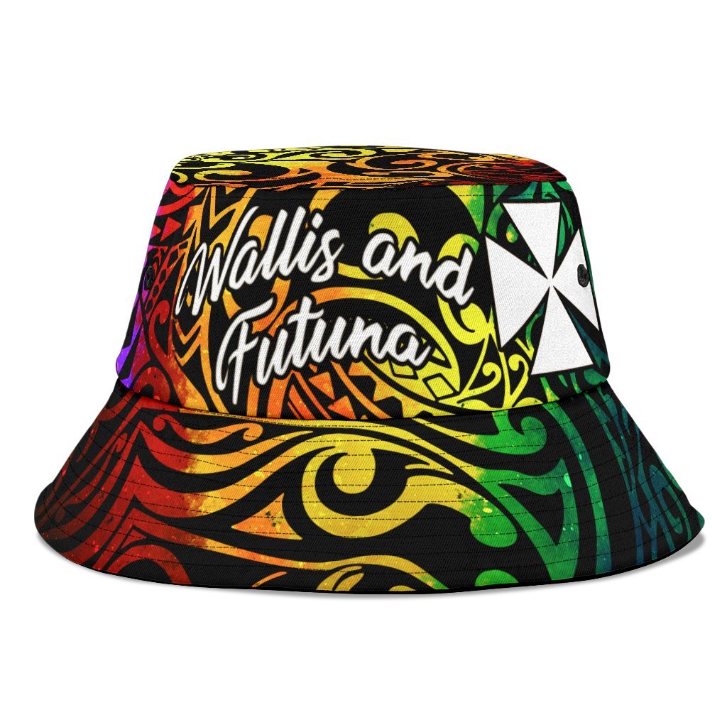 Wallis and Futuna Bucket Hat - Rainbow Polynesian Pattern Unisex Universal Fit Reggae - Polynesian Pride