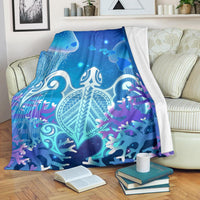 Hawaii Turtle Jellyfish Coral Galaxy Premium Blankets White - Polynesian Pride
