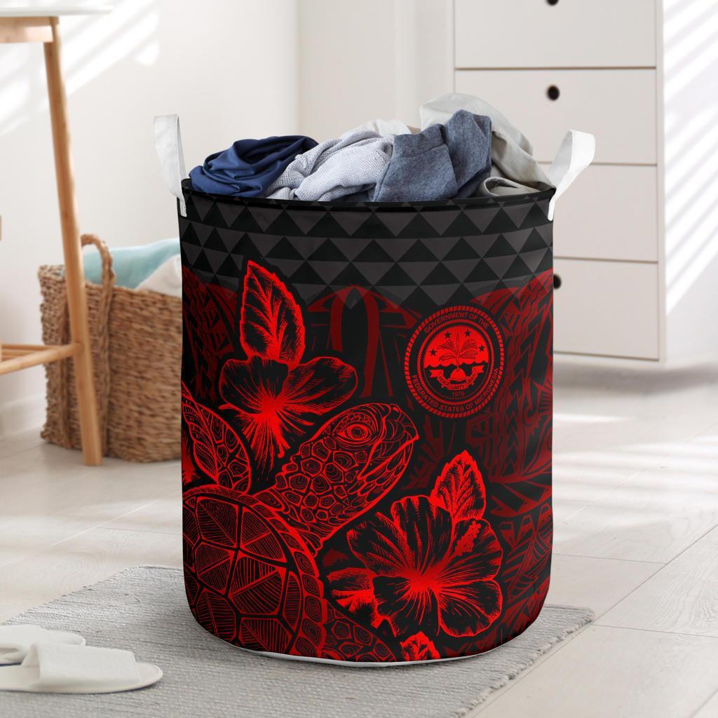 Federated States Of Micronesia Laundry Basket - Polynesian Turtle Hibiscus Red Laundry Basket One Size Red - Polynesian Pride