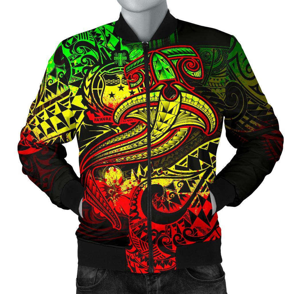 Samoa Men's Bomber Jacket - Reggae Shark Polynesian Tattoo Reggae - Polynesian Pride