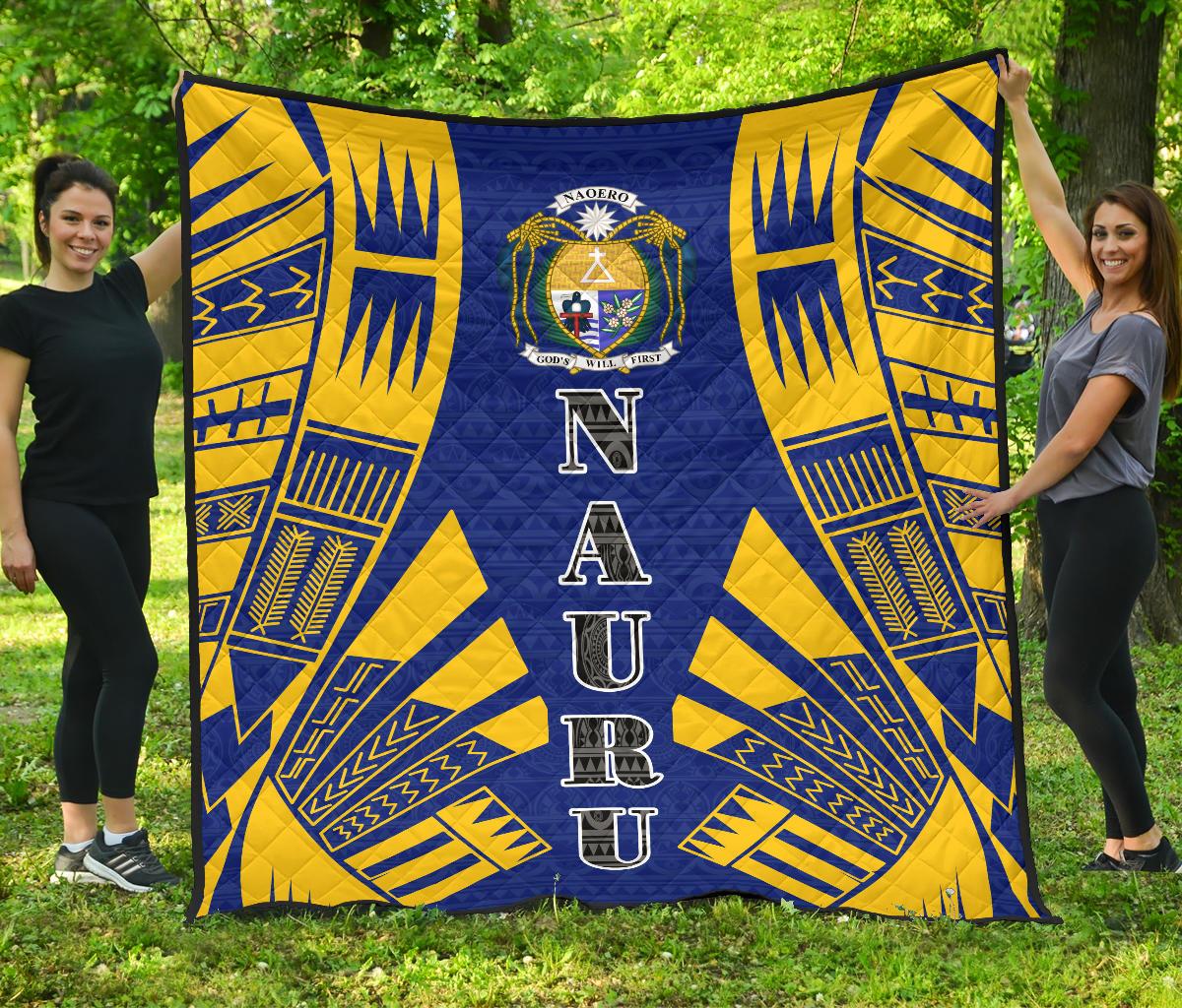 Nauru Premium Quilt - Nauru Coat Of Arms Polynesian Yellow Tattoo - Polynesian Pride