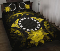 Cook Islands Polynesian Quilt Bed Set Hibiscus Yellow Black - Polynesian Pride