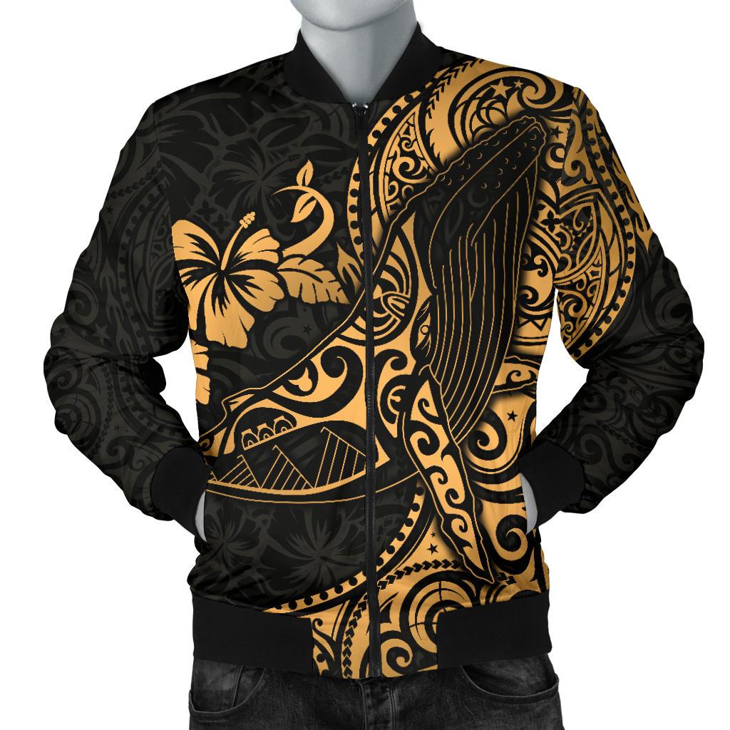 Polynesian Hawaii Men's Bomber Jacket - Polynesian Golden Humpback Whale Golden - Polynesian Pride