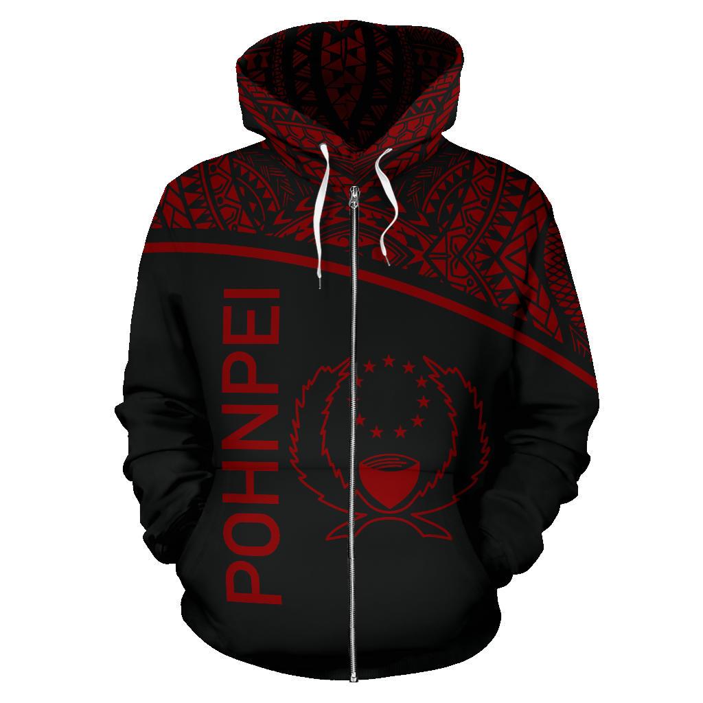 Pohnpei All Over Zip up Hoodie Micronesia Curve Red Style - Polynesian Pride