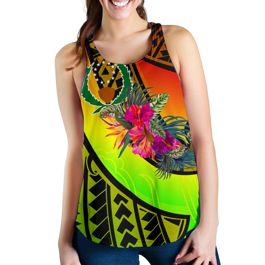 Pohnpei Wome's Racerback Tank - Polynesian Hook And Hibiscus (Reggae) - Polynesian Pride