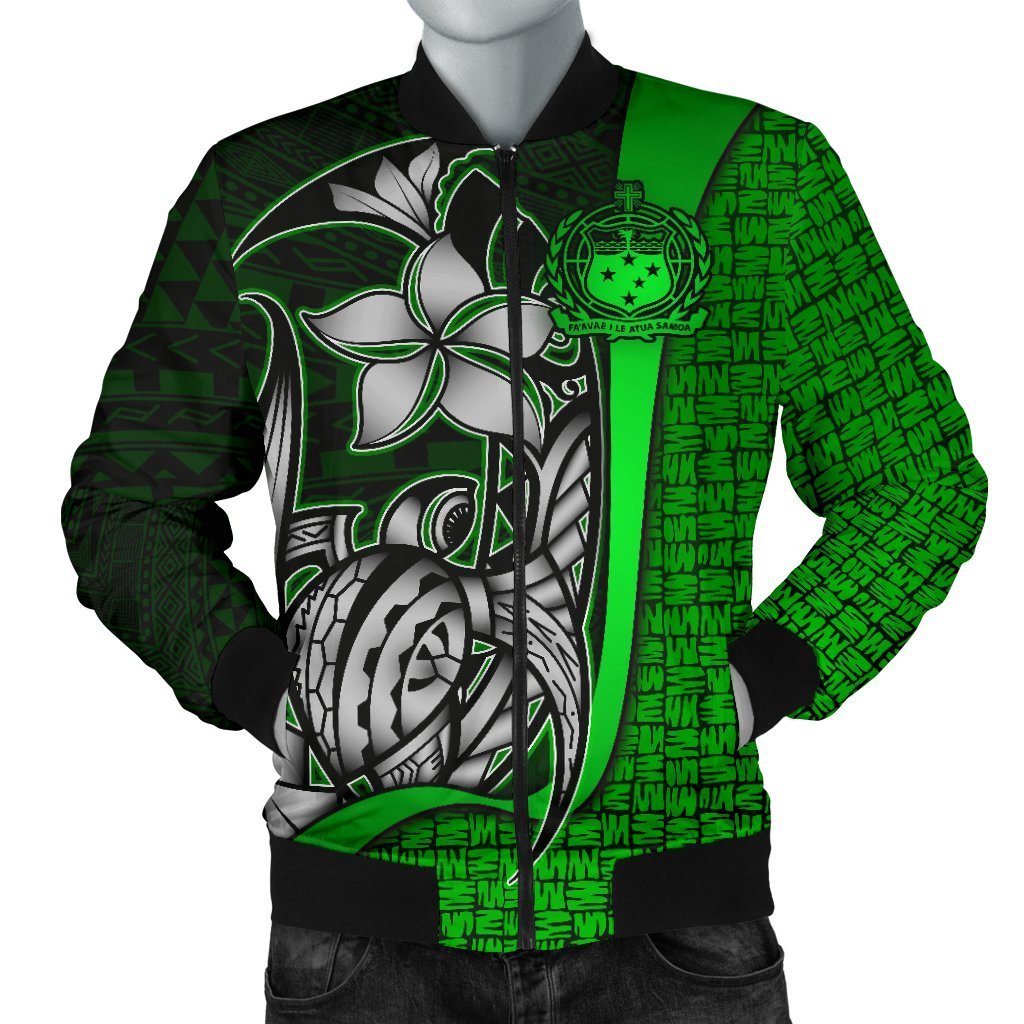 Samoa Polynesian Men's Bomber Jackets Green - Turtle With Hook Green - Polynesian Pride