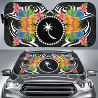 Chuuk State Auto Sun Shades - Coat Of Arms With Tropical Flowers Auto Sun Shade - Chuuk State Universal Fit Black - Polynesian Pride