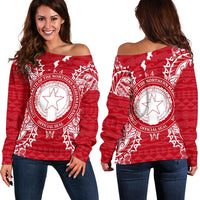 Northern Mariana Islands Polynesian Shoulder Sweater Map Red White Red - Polynesian Pride