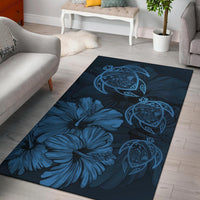 Hawaiian Map Hibiscus Flowers Vintage Polynesian Rug AH Rug Blue Black - Polynesian Pride