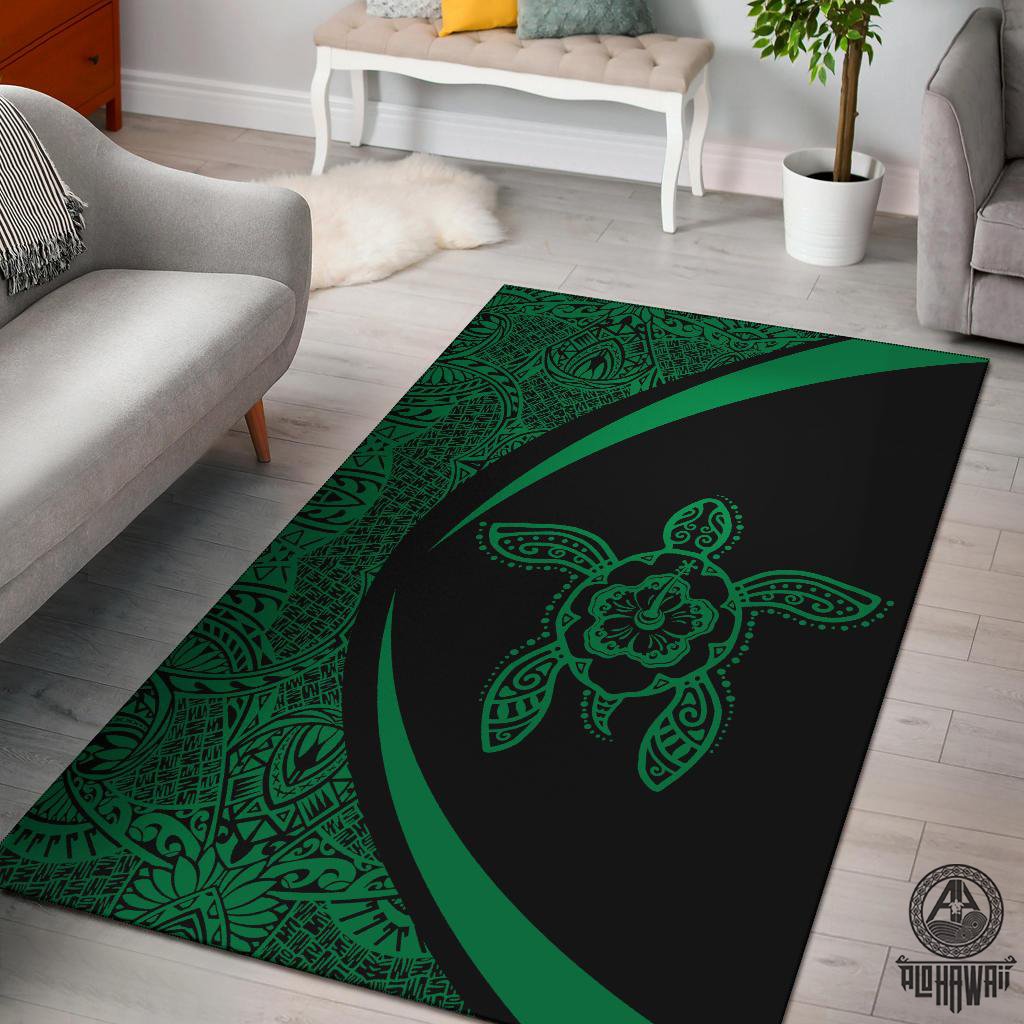 Hawaii Turtle Polynesian Area Rug Circle Style Green Green - Polynesian Pride