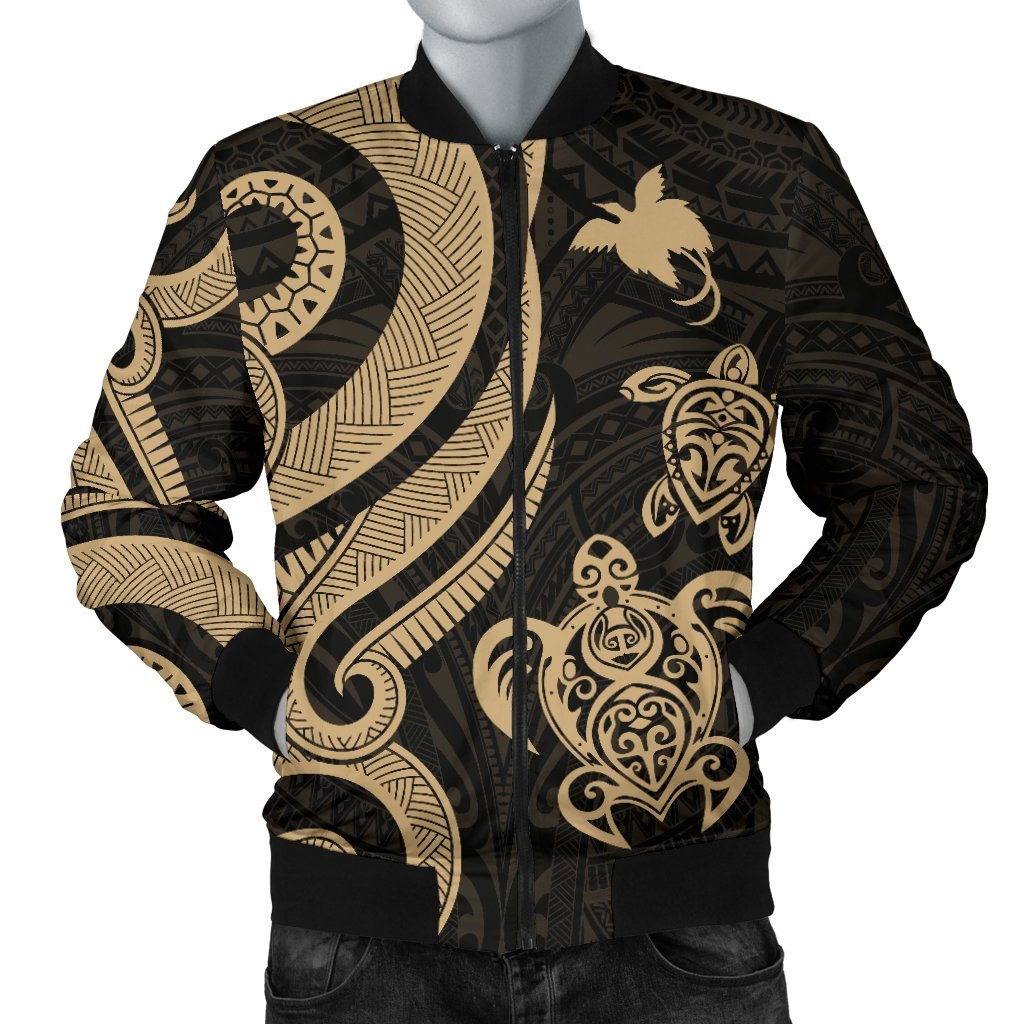 Papua New Guinea Men's Bomber Jacket - Gold Tentacle Turtle Gold - Polynesian Pride