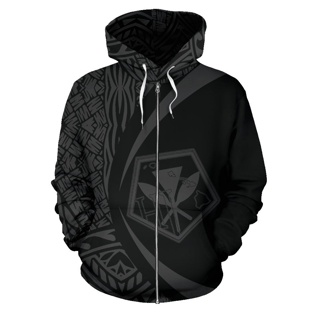Kanaka Polynesian Zip up Hoodie Tribal Circle Style Gray Color Unisex White - Polynesian Pride
