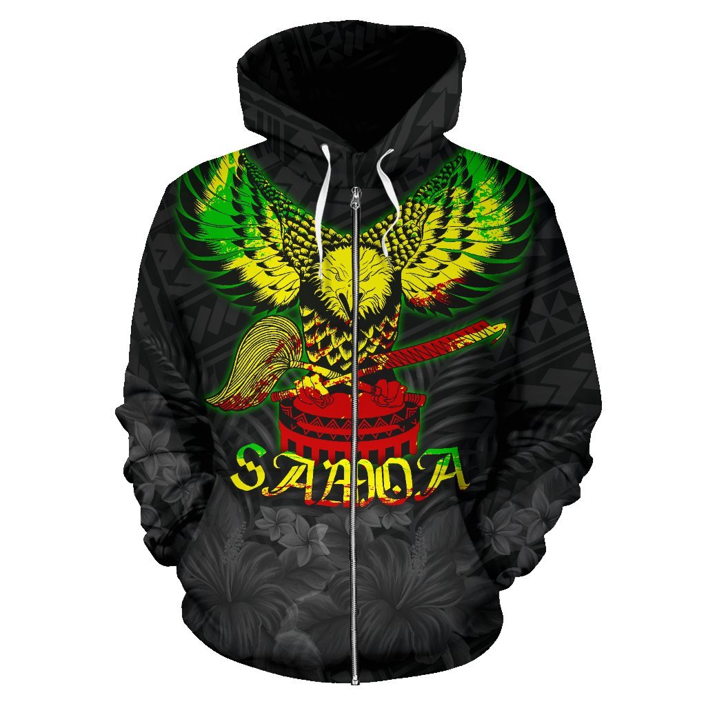 American Samoa Eagle With Seal Zip Hoodie Rasta - Polynesian Pride