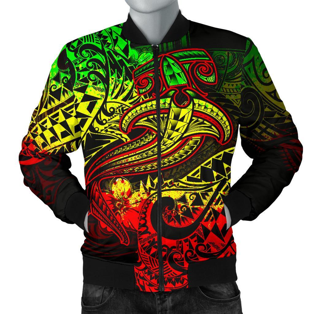 Polynesian Men's Bomber Jacket - Reggae Shark Polynesian Tattoo Reggae - Polynesian Pride