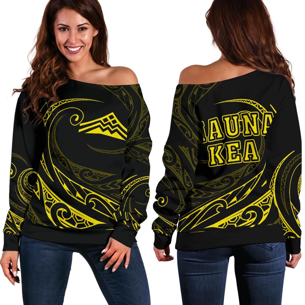 Hawaiian Mauna Kea Polynesian Women's Off Shoulder Sweater - Yellow - Frida Style Yellow - Polynesian Pride