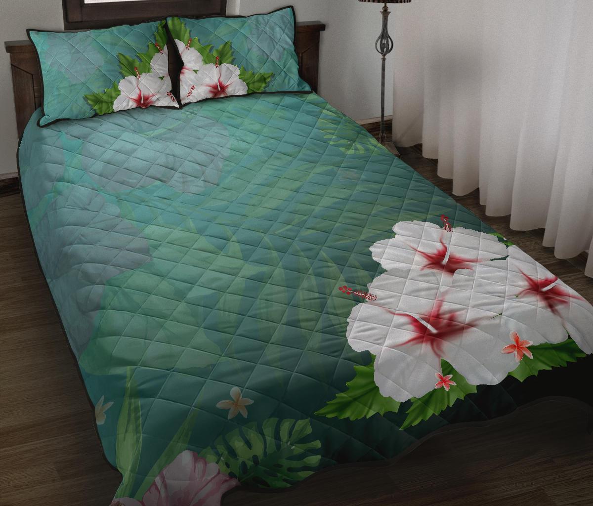 White Hibiscus Quilt Bed Set - Polynesian Pride