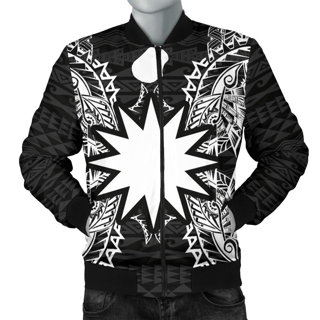 Nauru Polynesian Men's Bomber Jacket Map Black Black - Polynesian Pride