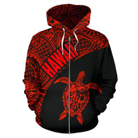 Hawaii Zip up Hoodie Hawaii Turtle Mermaid Polynesian Tattoo Red Version - Polynesian Pride