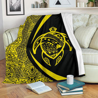 Hawaii Turtle Map Polynesian Premium Blanket - Yellow - Circle Style White - Polynesian Pride