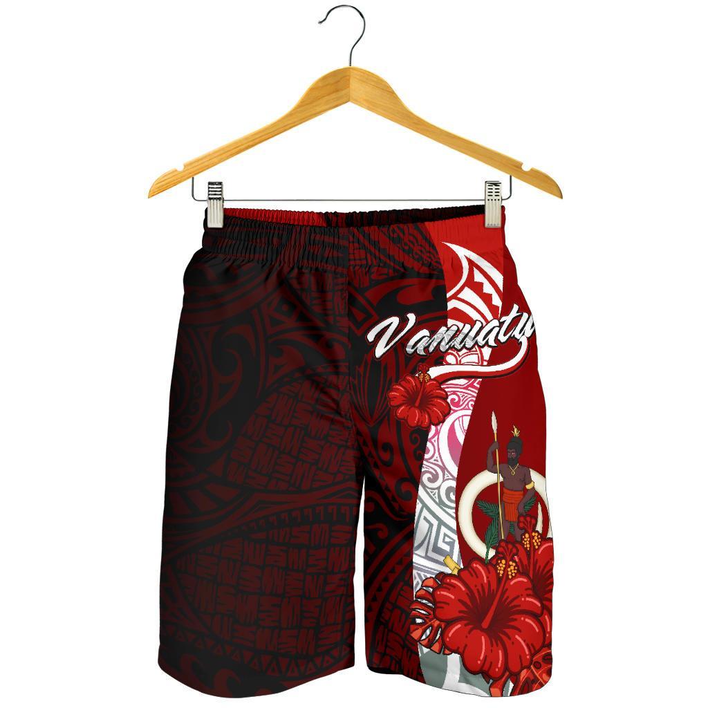 Vanuatu Polynesian Men's Shorts - Coat Of Arm With Hibiscus - Polynesian Pride