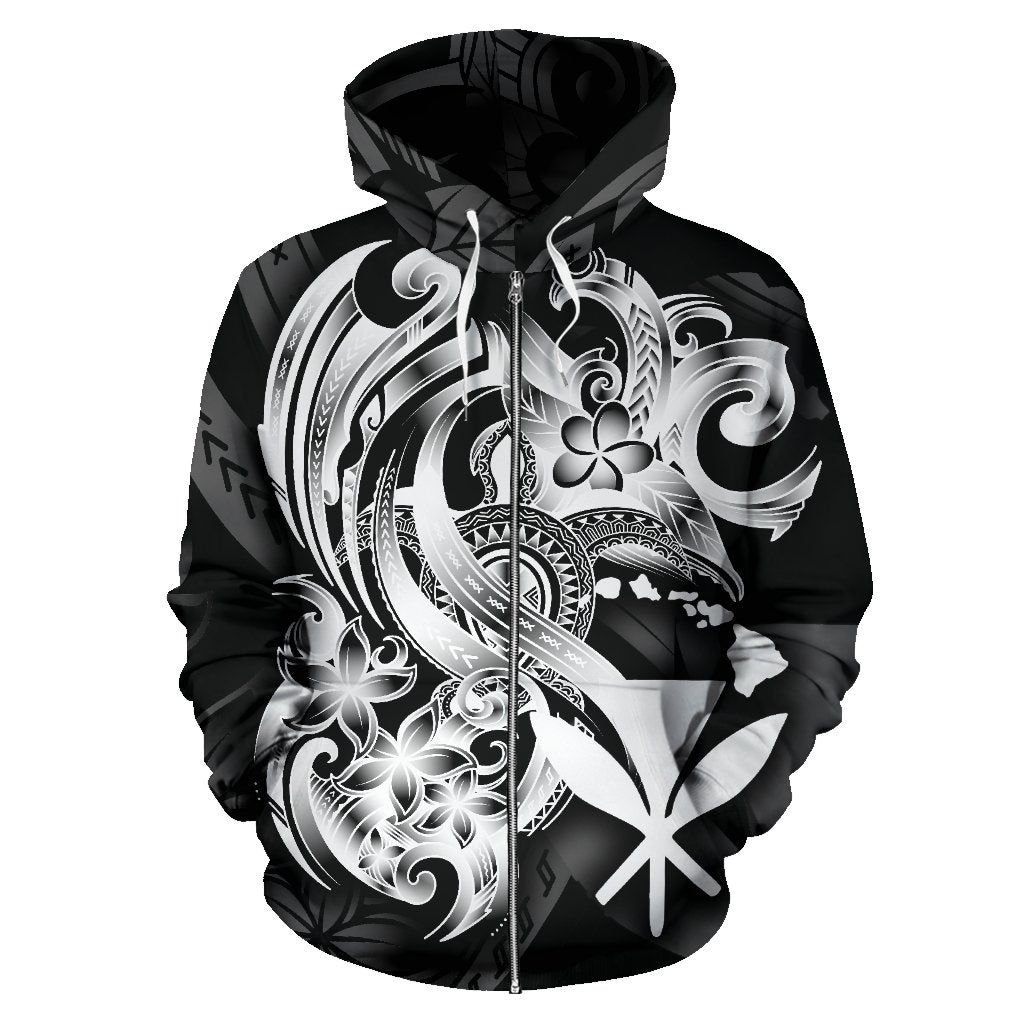 Polynesian Hawaii All Over Zip up Hoodie Kanaka Maoli White Turtle - Polynesian Pride