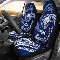 Federated States of Micronesia Car Seat Covers - Blue Tribal Wave Universal Fit Blue - Polynesian Pride