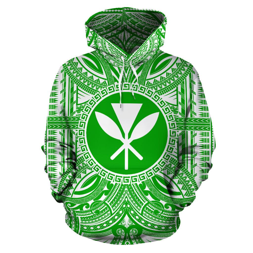 Kanaka Maoli ll Over Hoodie Kanaka Maoli Coat of rms Polynesian Flag Color Unisex Green - Polynesian Pride
