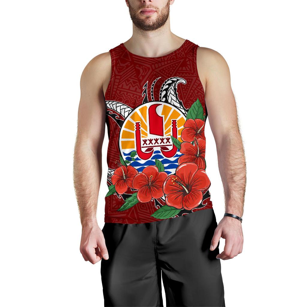 Tahiti Polynesian Men Tank Top - Hibiscus Coat of Arm Red - Polynesian Pride