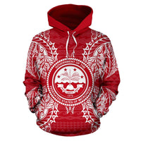 Federated States of Micronesian ll Over Hoodie Map Red White - Polynesian Pride