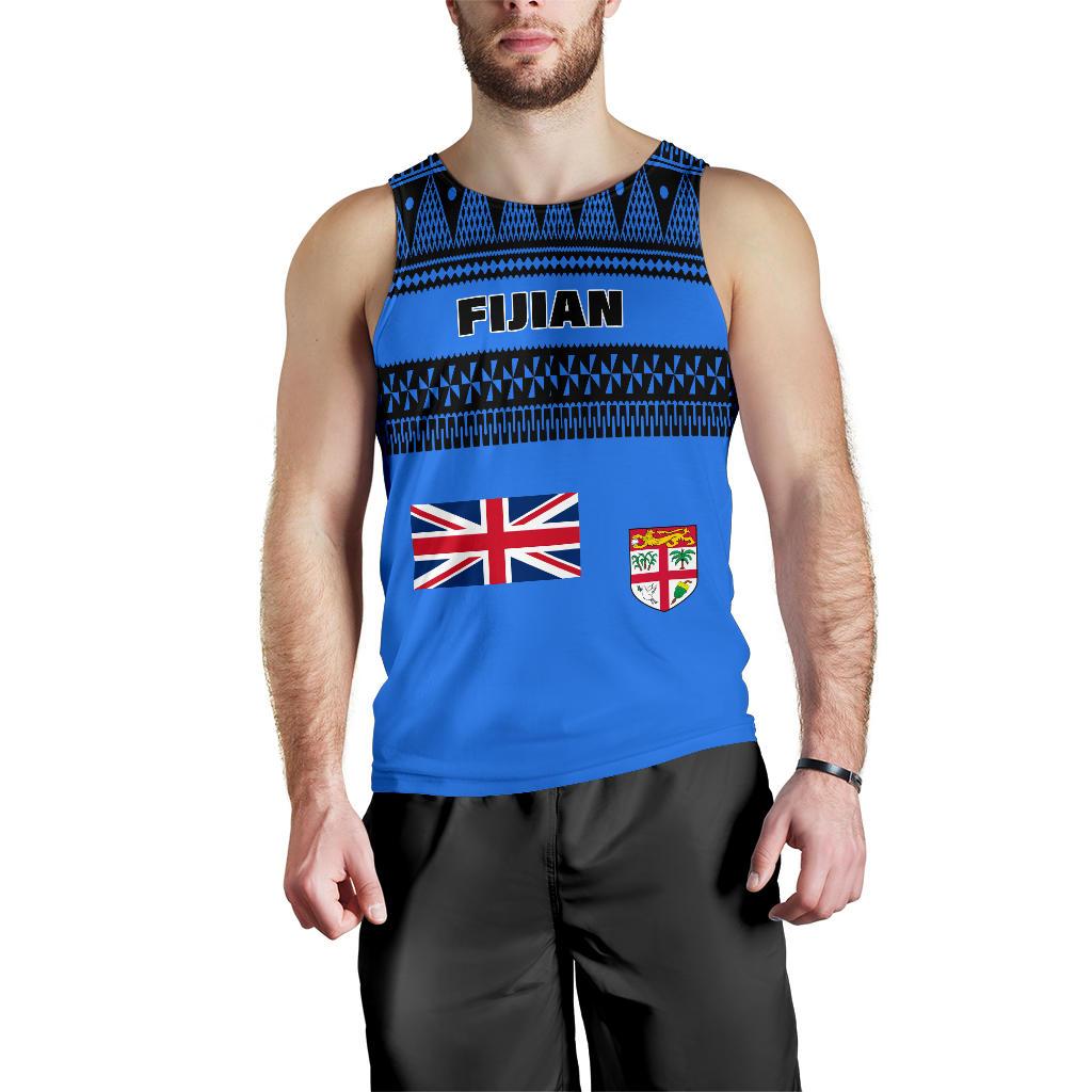 Fiji Men's Tank Top - Tapa Blue Style - Polynesian Pride