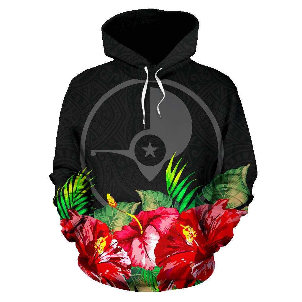 Yap Polynesian Hoodie Black Hibiscus - Polynesian Pride