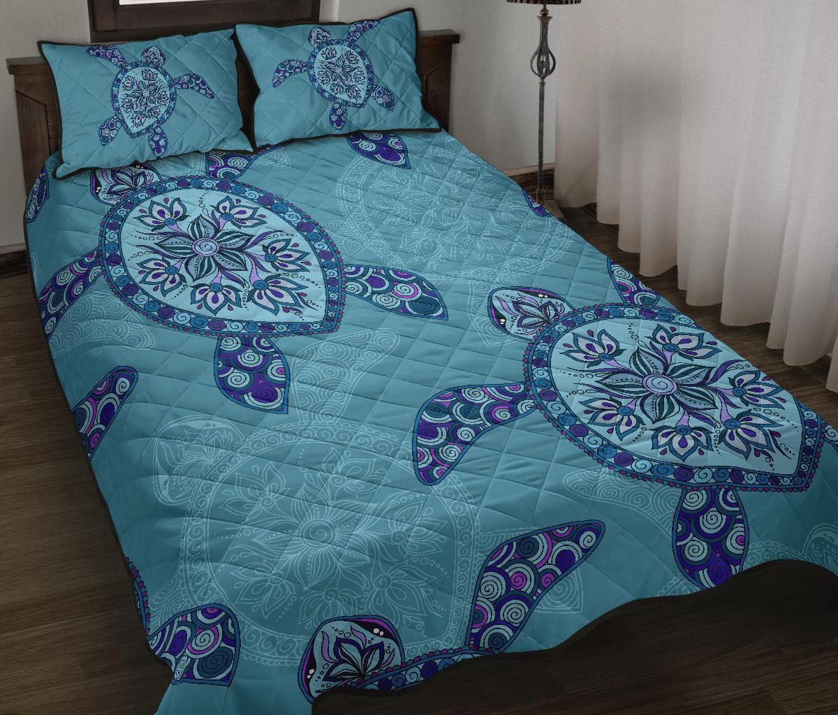 Hawaii Quilt Bed Set - Blue Turtle Quilt Bed Set - Polynesian Pride