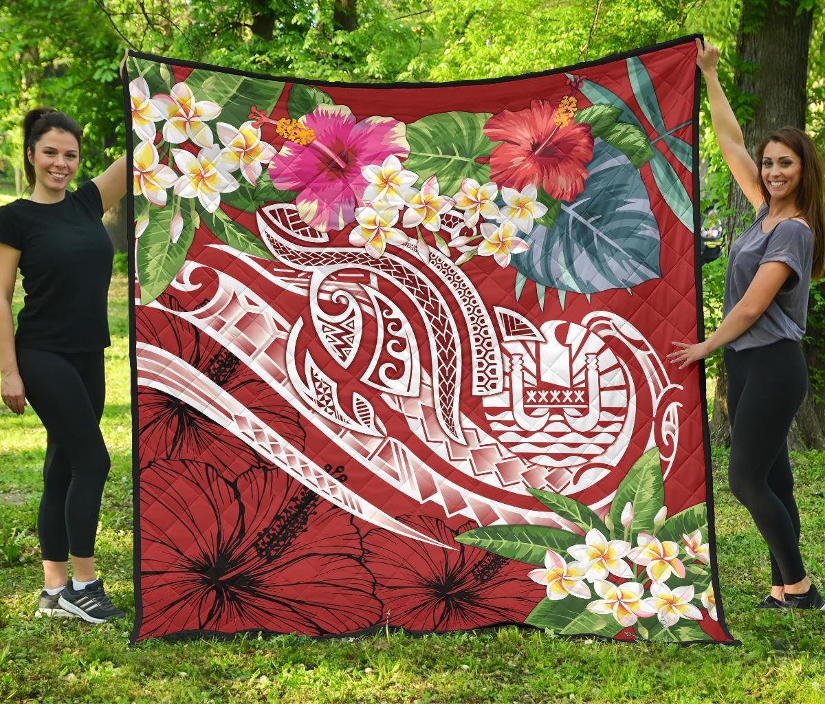Tahiti Polynesian Premium Quilt - Summer Plumeria (Red) - Polynesian Pride