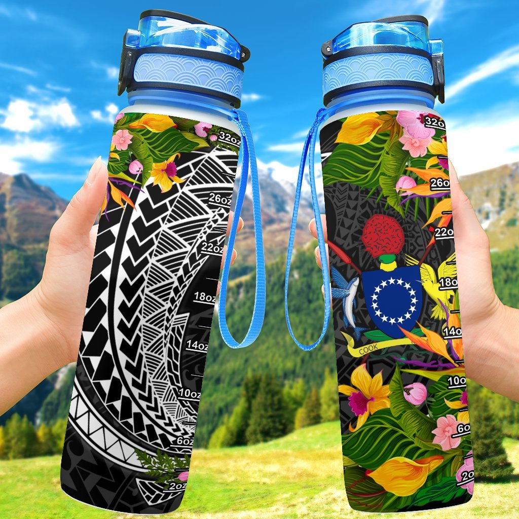 Cook Islands Hydro Tracking Bottle - Seal Spiral Polynesian Patterns Hydro Tracking Bottle - Cook Islands 32oz Large Black - Polynesian Pride